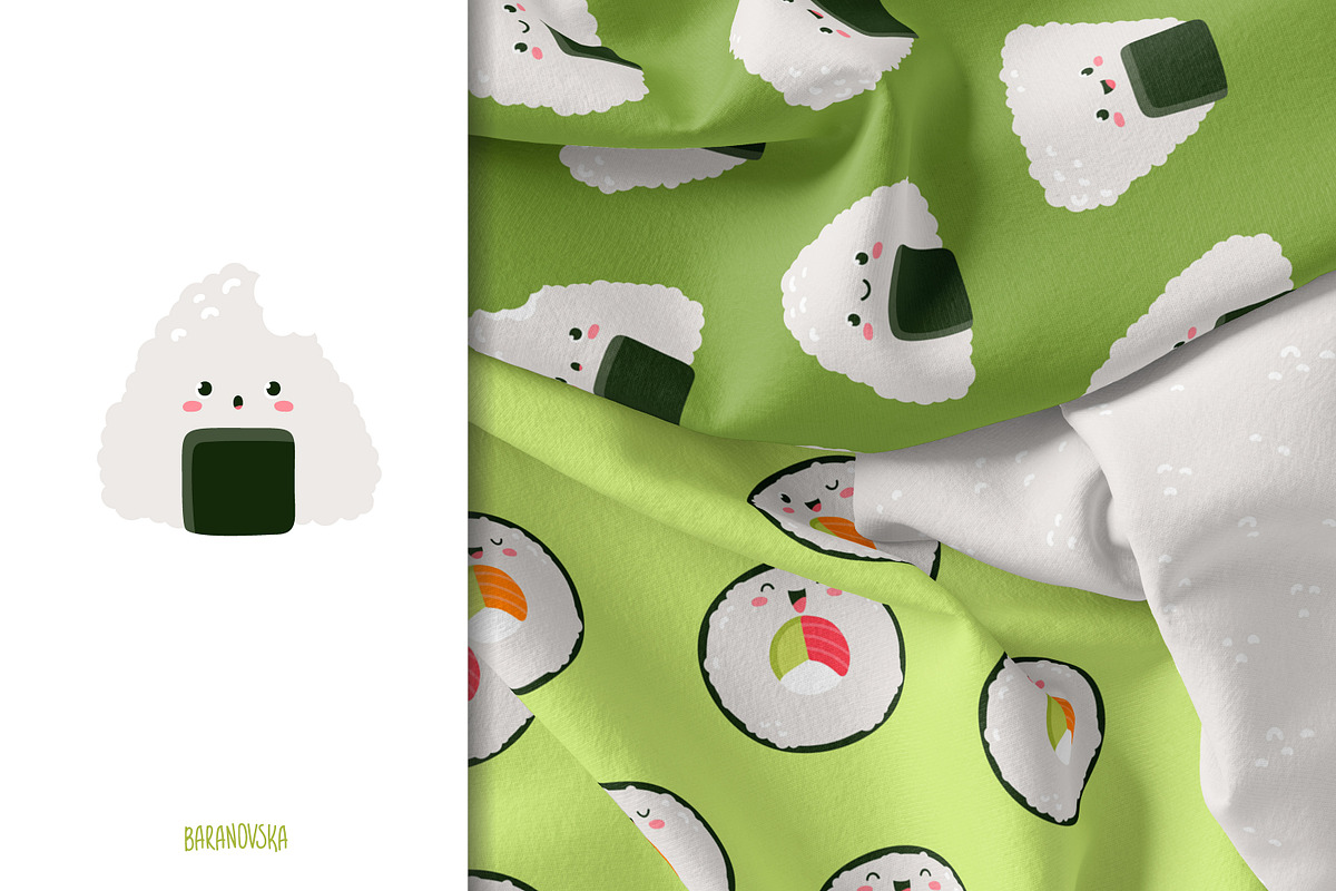 Kawaii sushi. Clipart & patterns, a Food Illustration by Baranovska (Photo 4 of 7)