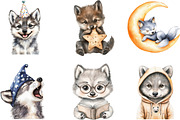 Watercolor Cute Baby Wolf Clipart, an Animal Illustration by cherrydesign (Thumbnail 3 of 3)