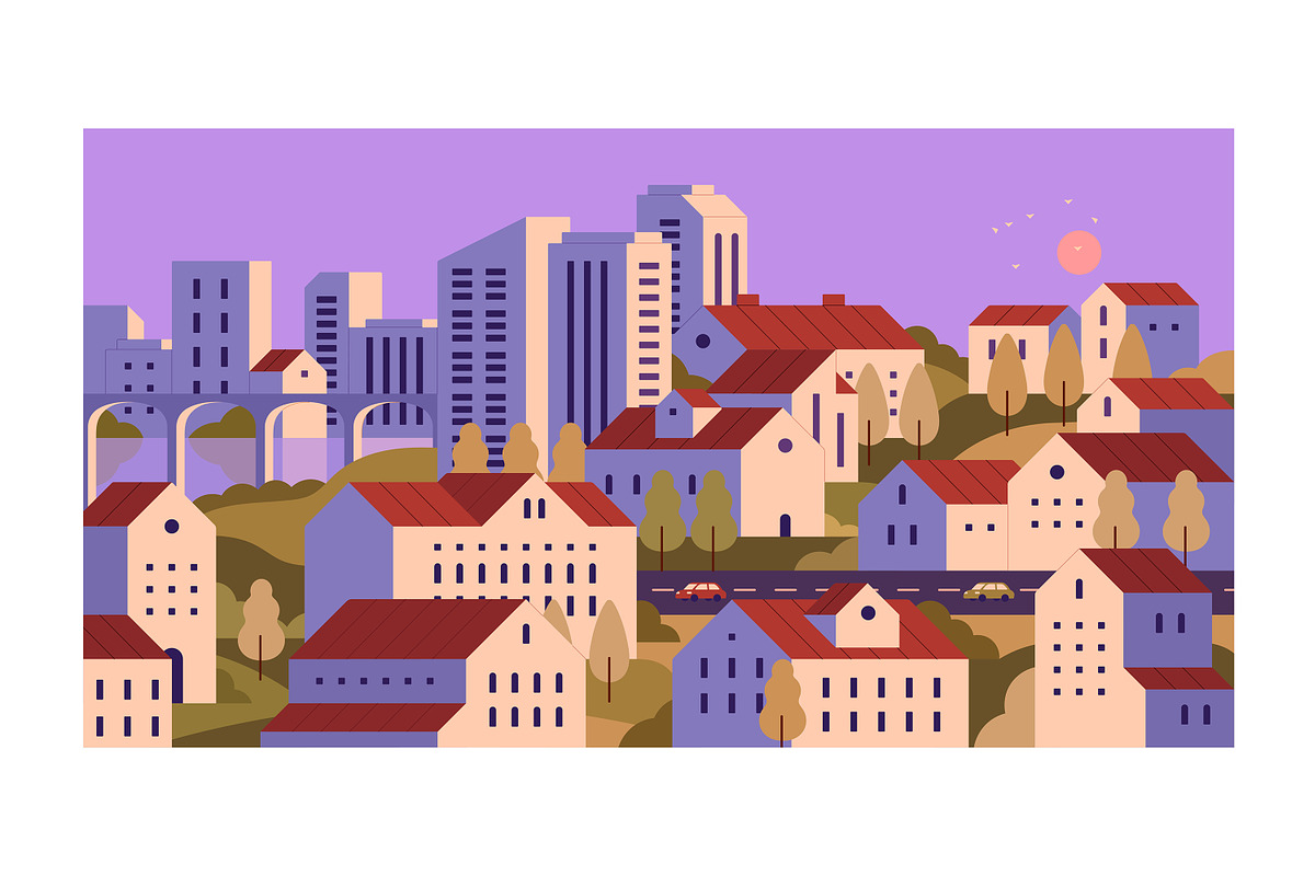 Cityscapes set + seamless patterns, an Object Illustration by PaperTrident (Photo 3 of 8)