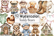 Watercolor Teddy Bears Clipart, a Seasonal Illustration by Design Market (Thumbnail 1 of 5)