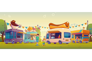 Cartoon food truck with kids, a Food Illustration by art PVP - market