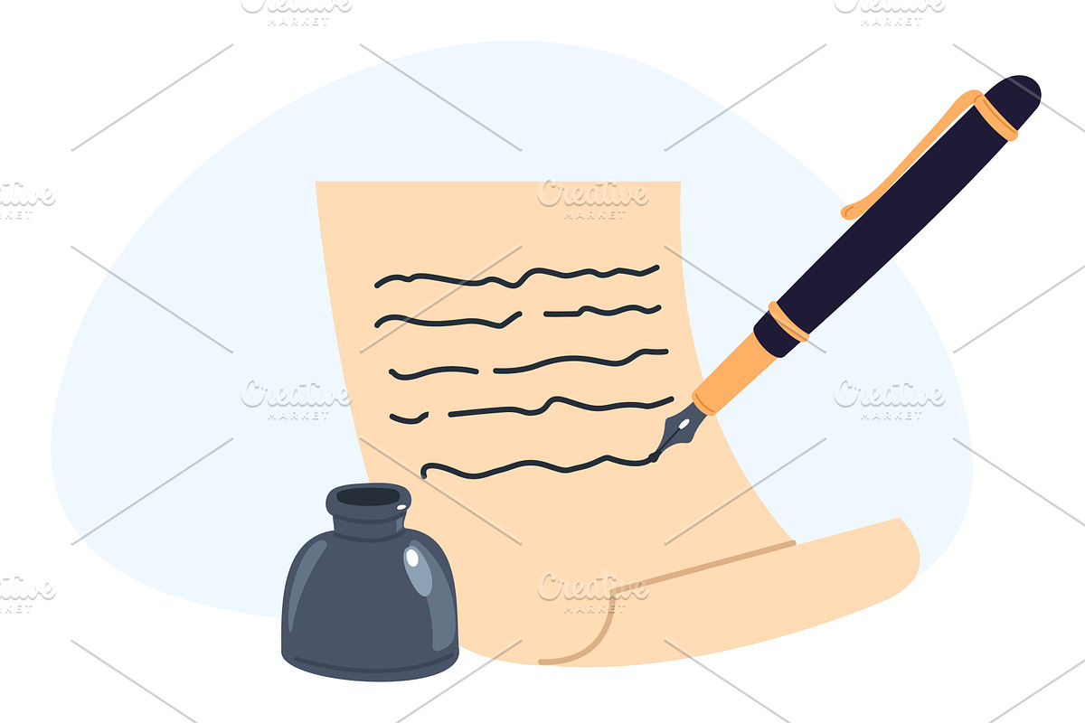 Black fountain pen and ink bottle, an Illustration by Vectorbuum
