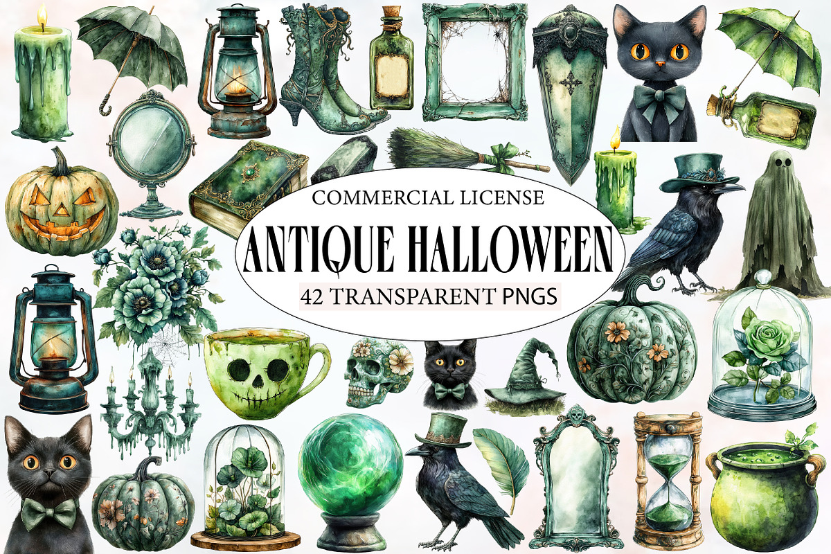 Antique Green Halloween Clipart, an Illustration by Designworld (Photo 1 of 6)