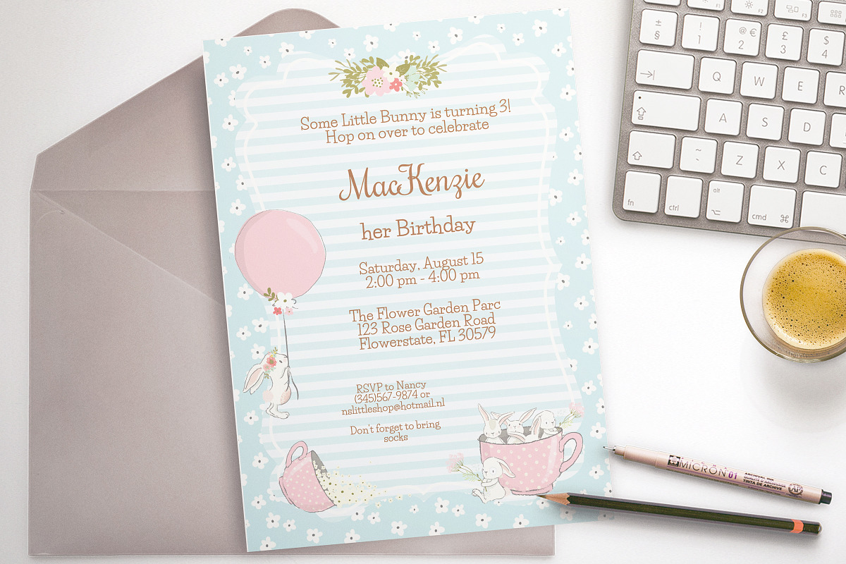 Bunny birthday party invitation, an Invitation Template by ThePaperOwl (Photo 3 of 3)