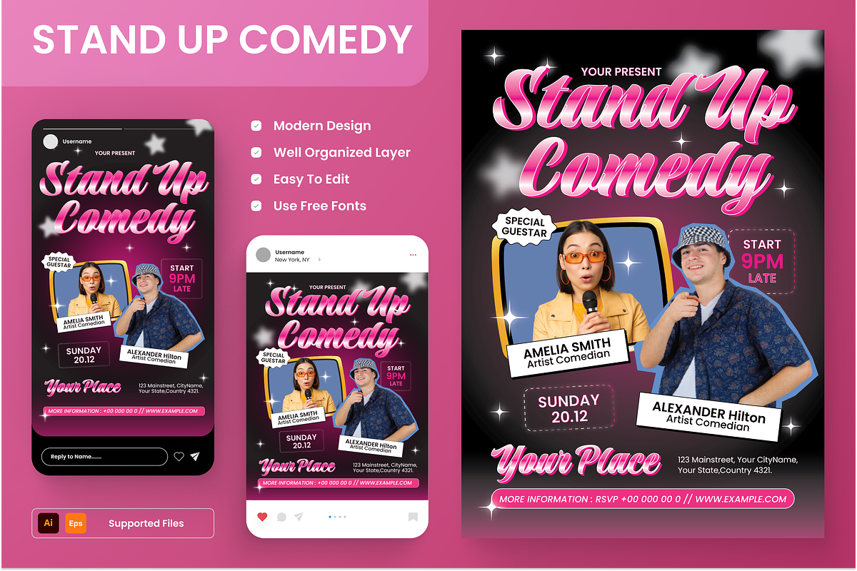 Stand Up Comedy Show Flyer Set, a Flyer Template by Annora Studio (Photo 1 of 6)