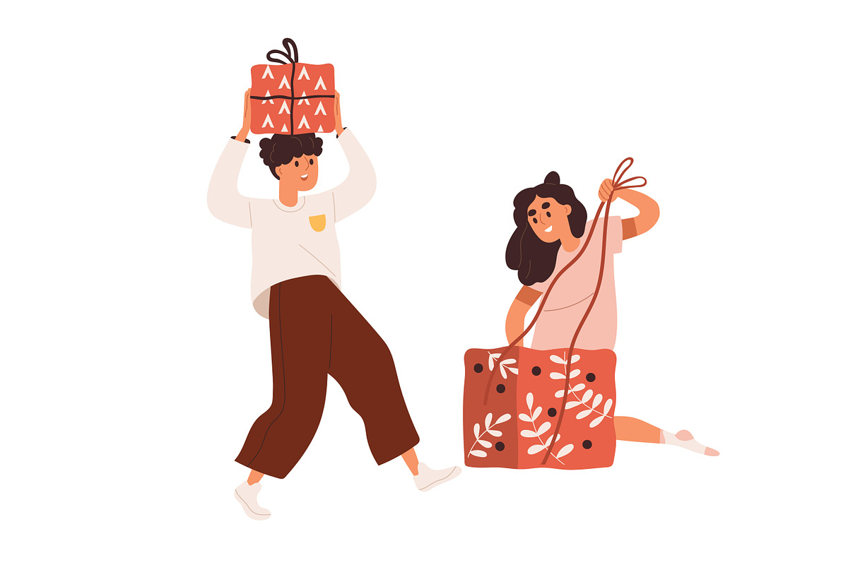 People give flowers and gifts set, a Person Illustration by Good Studio (Photo 10 of 12)