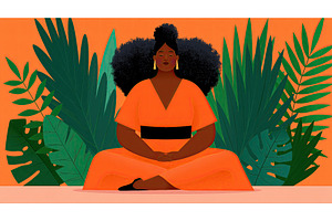 Black woman meditates in lotus pose