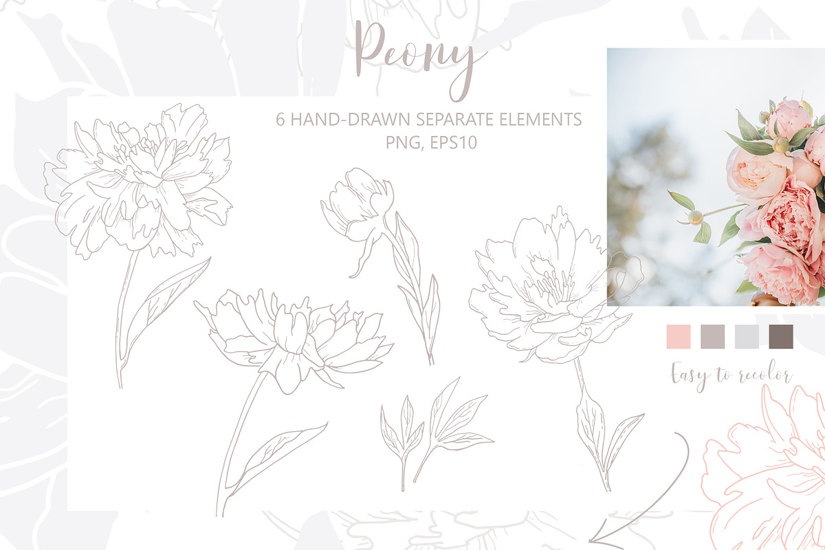Peony Flower outlines & patterns, a Pattern Graphic by Jermolina Mockups (Photo 2 of 7)