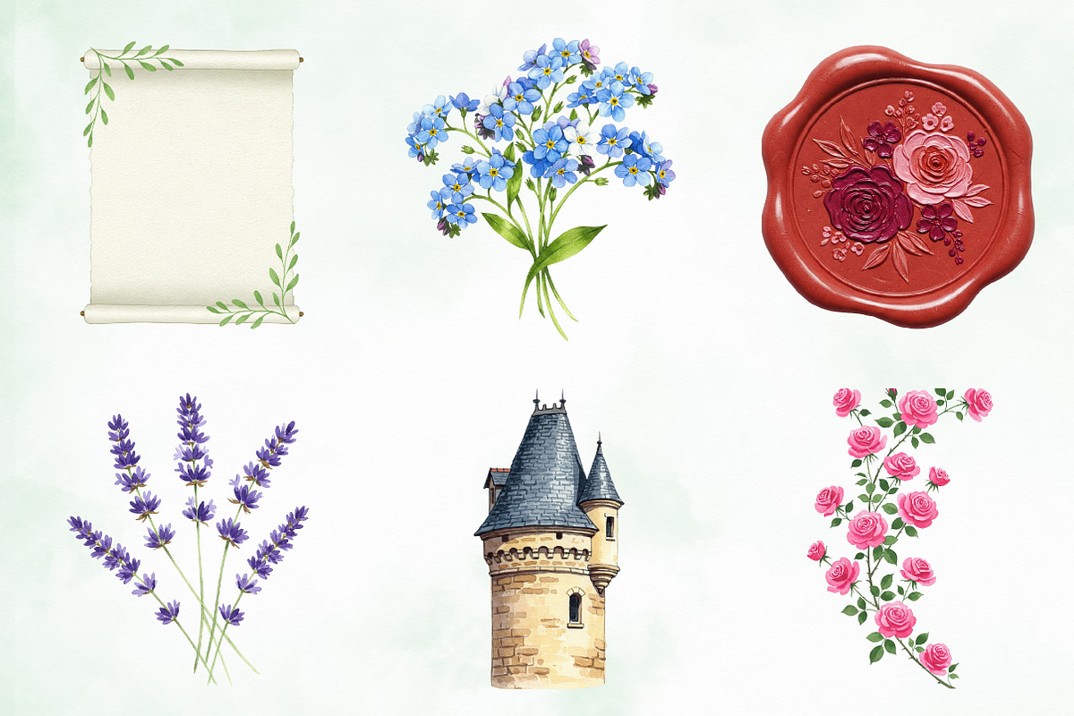 Chateau Vintage Watercolor Doodles, an Illustration by Creative Art (Photo 3 of 9)
