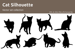Cat silhouette vector set