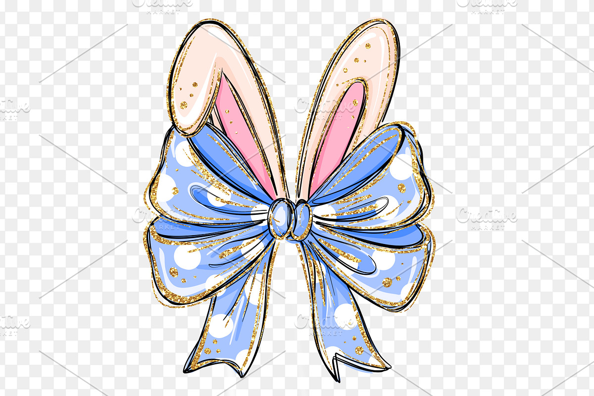 Blue Easter bow. Easter bunny, a Seasonal Illustration by LoLoArt (Photo 2 of 3)