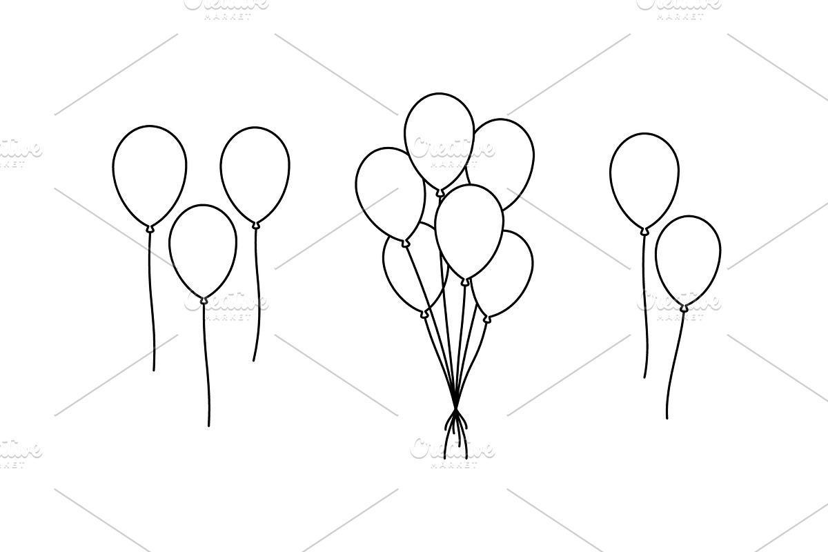 Outline balloons. Minimal line, an Object Illustration by GraphiShop