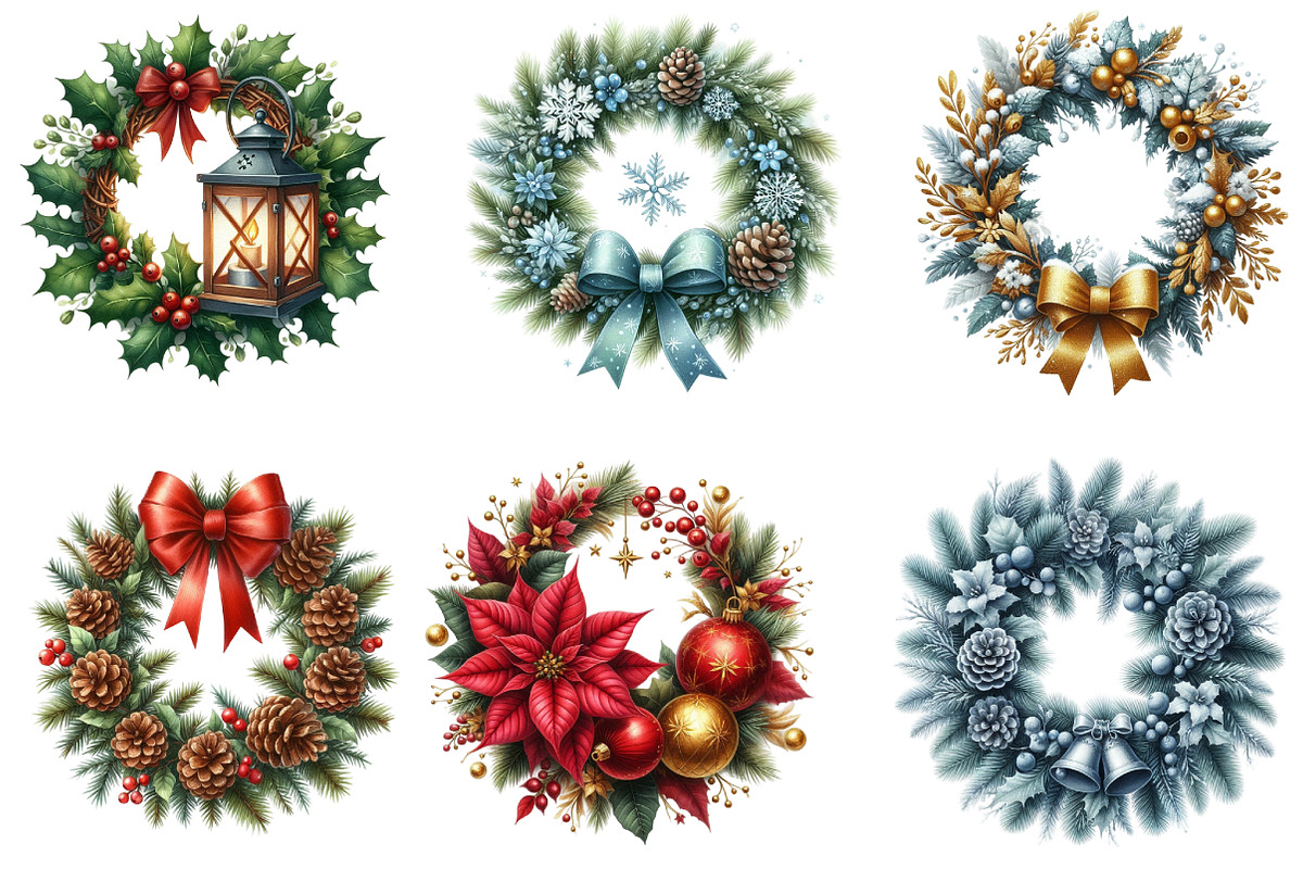 Watercolor Christmas Wreath Clipart, an Illustration by DreamArtGraphic (Photo 2 of 5)