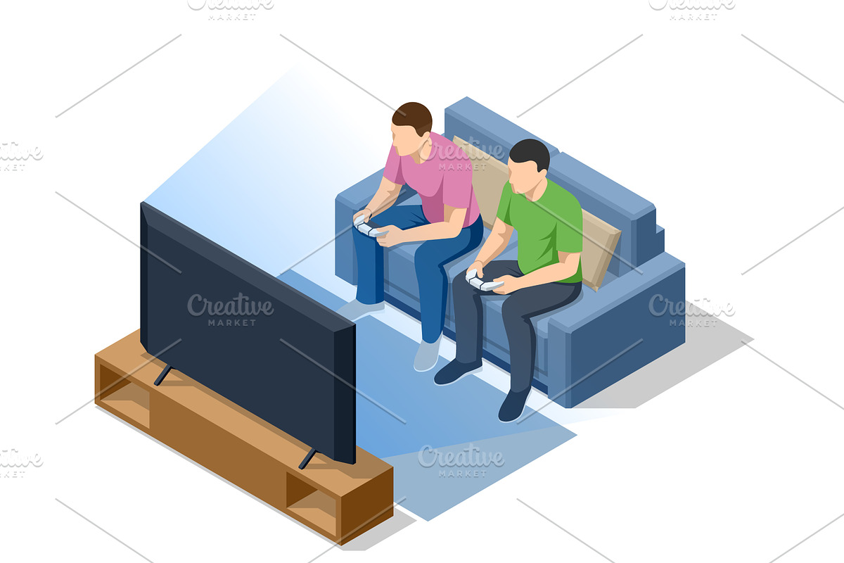 Isometric living room interior with, a Technology Illustration by Golden Sikorka