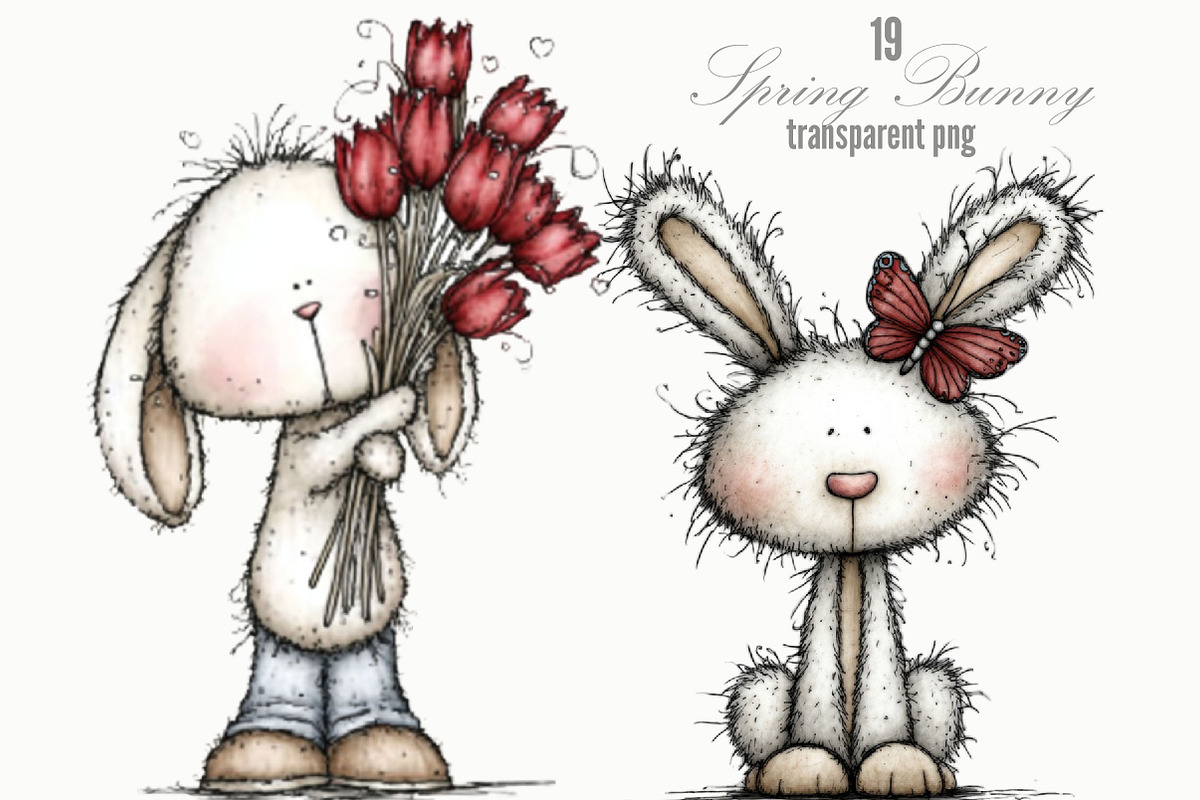 Whimsical Spring Bunny Clipart, an Animal Illustration by Designking (Photo 1 of 5)