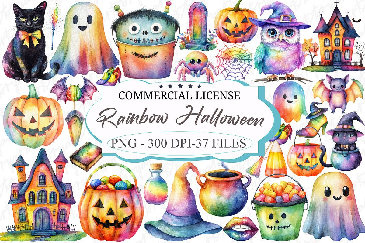 Cute Rainbow Halloween Clipart, an Illustration by designcity5 (Photo 1 of 5)