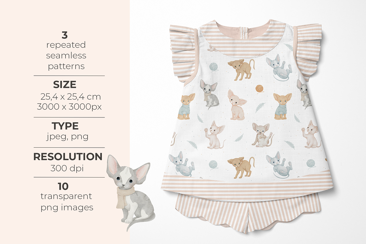 Sphynx Kittens – Patterns & Clipart, a Pattern Graphic by tetiartline (Photo 2 of 5)
