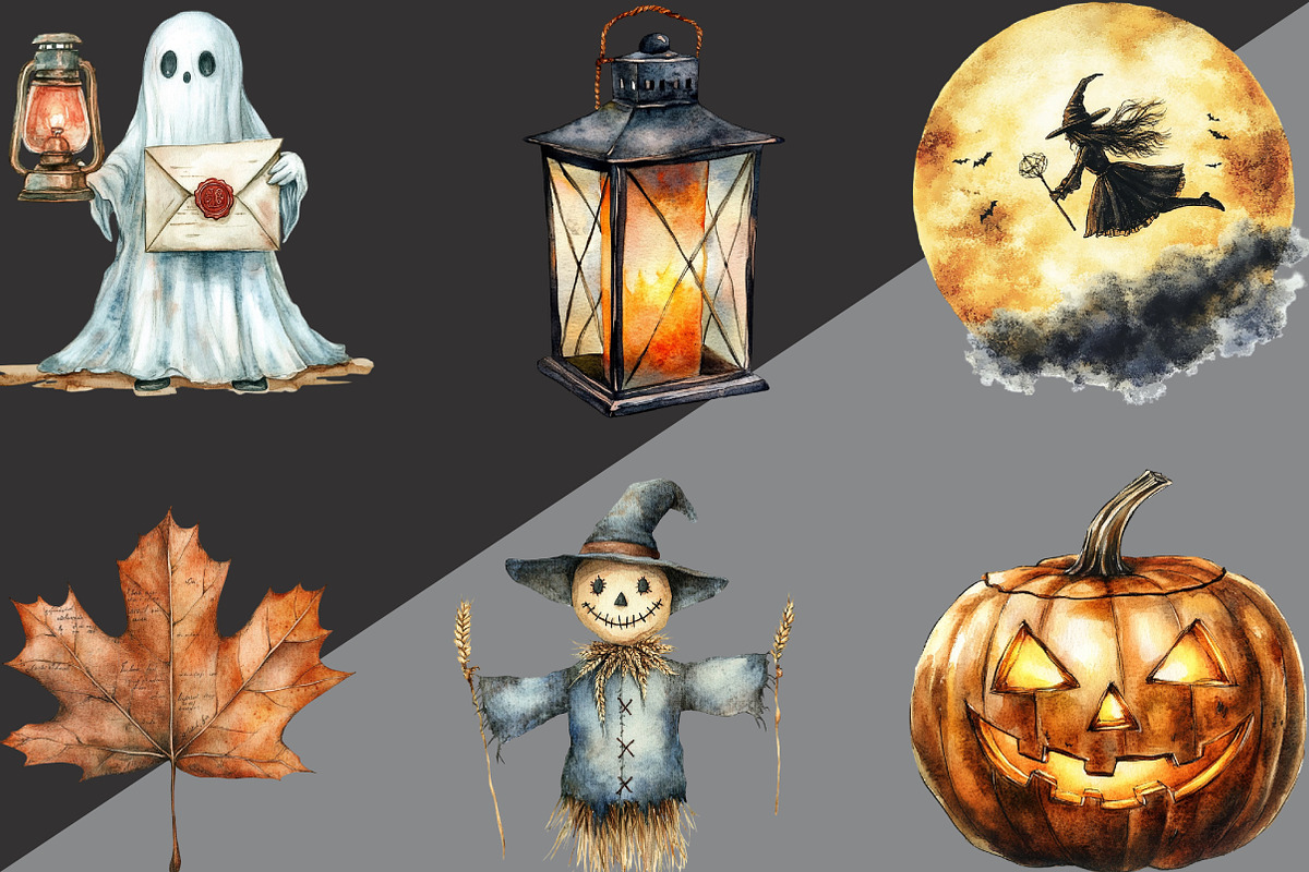 Vintage Autumn Halloween Clipart, an Illustration by Black Bird Studio (Photo 3 of 6)