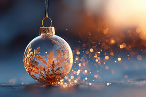 Elegant glass ornament with golden leaves, a Holiday Photo by AlyaAnd
