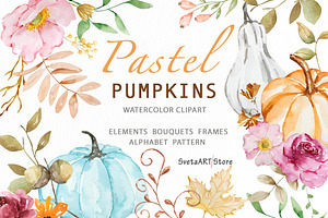 Watercolor Pastel Pumpkins Clipart