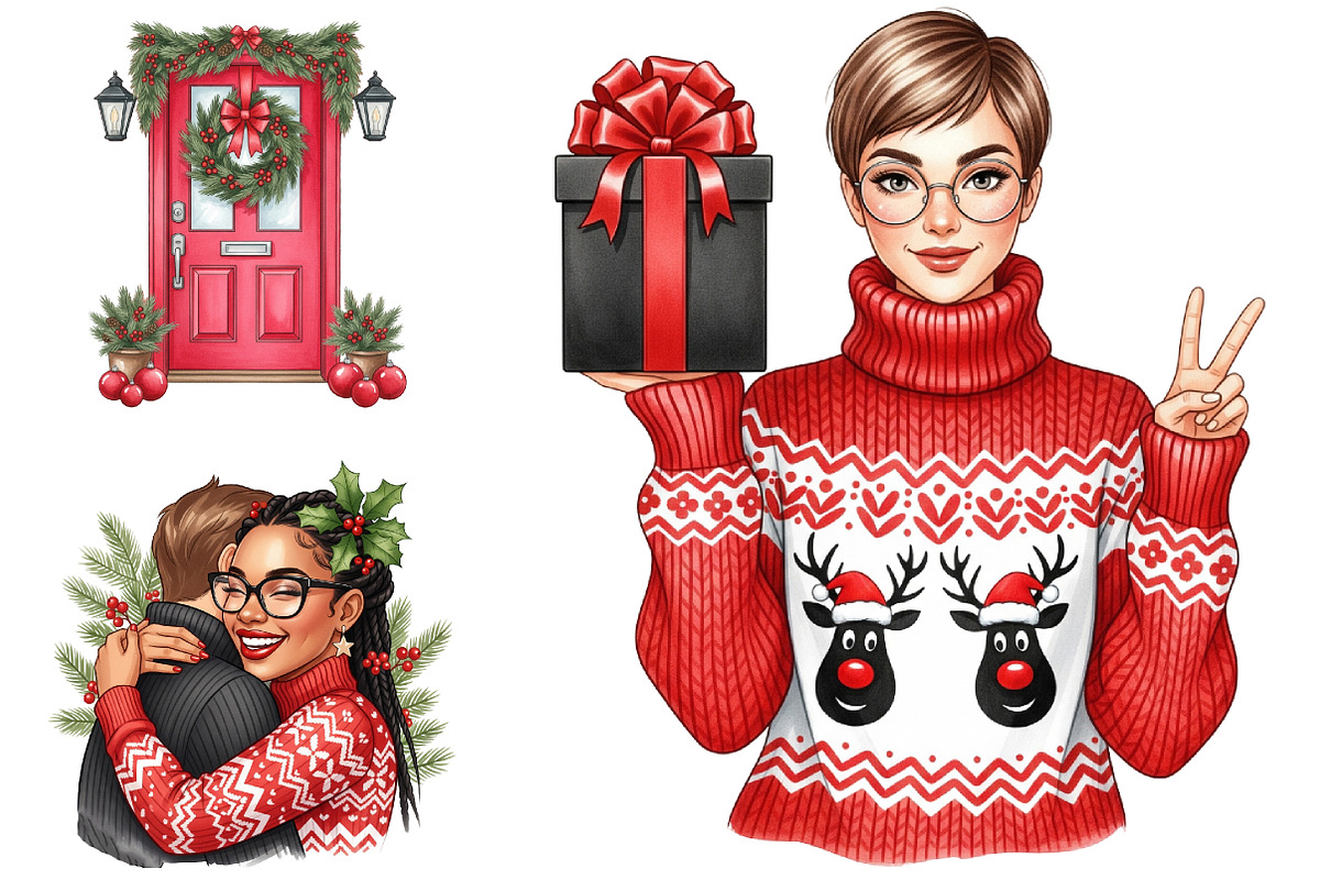 Cozy Family Christmas Clipart, an Illustration by DreamArtGraphic (Photo 4 of 4)