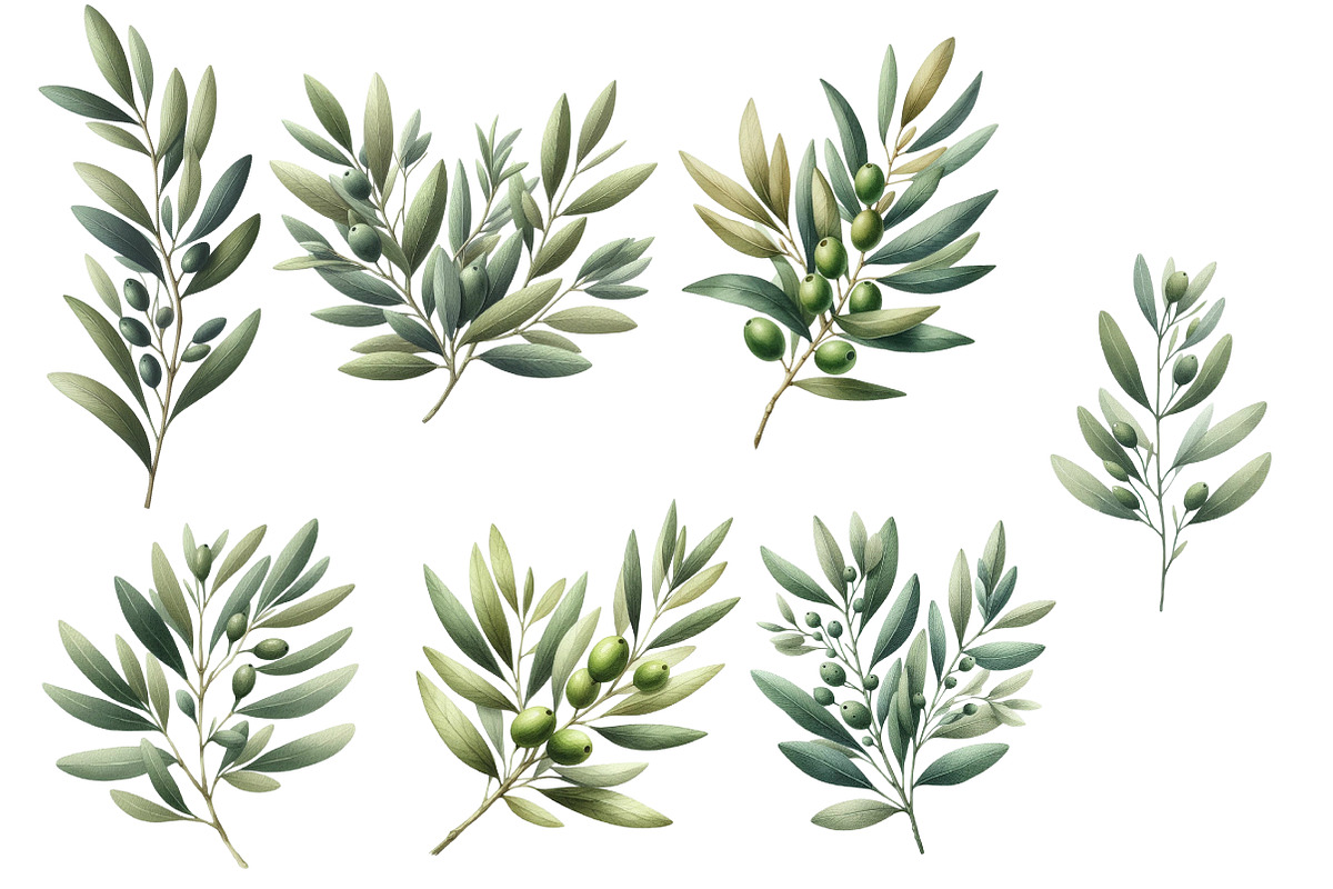 Watercolor Olive Branch Clipart, an Illustration by Designworld (Photo 2 of 4)