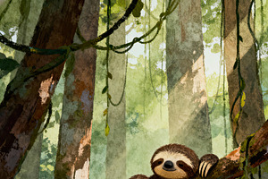 Cute Sloth Relaxing on Tree Branch, an Animal Illustration by Virgo Studio