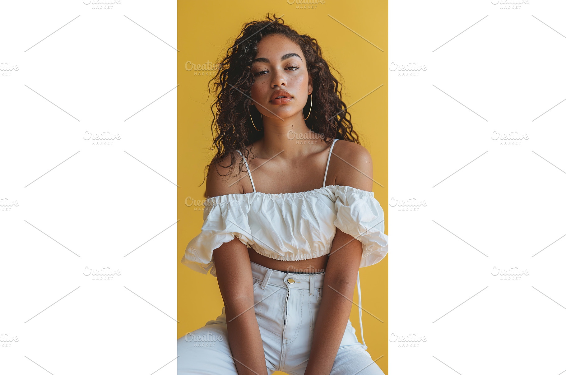 Confident Gen Z woman in white off, a Beauty & Fashion Photo by Lermont51