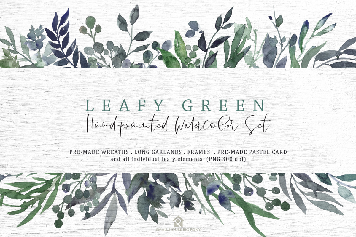 Leafy Green - Watercolor Set, a Graphic by SmallHouseBigPony (Photo 1 of 13)