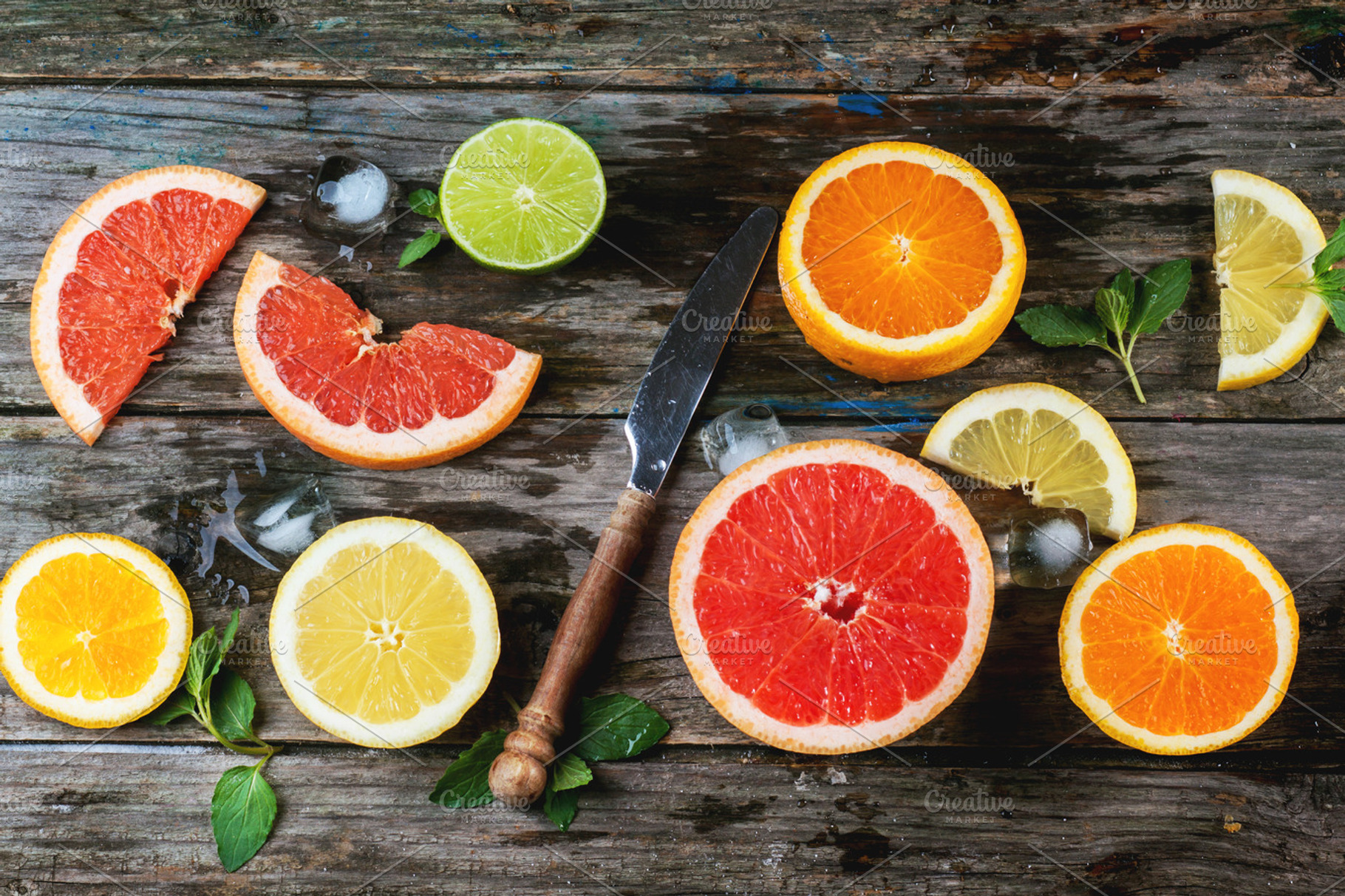Set Of Sliced Citrus Fruits Stock Photo Containing Citrus And Fruit