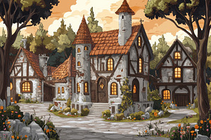 A small medieval fantasy village, a Photo by Pavel_design