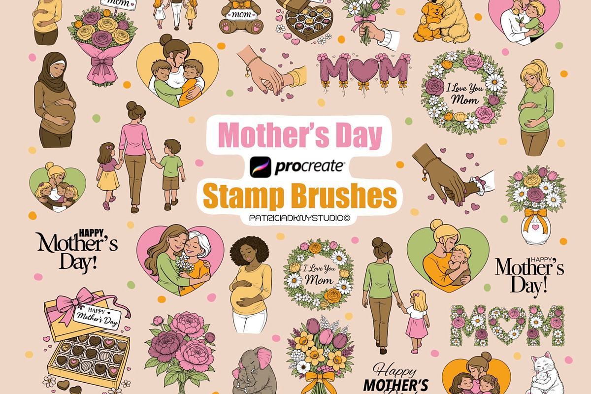 Procreate Mother’s Day stamp brushes, a Brush Add-On by PDknyStudio (Photo 1 of 5)