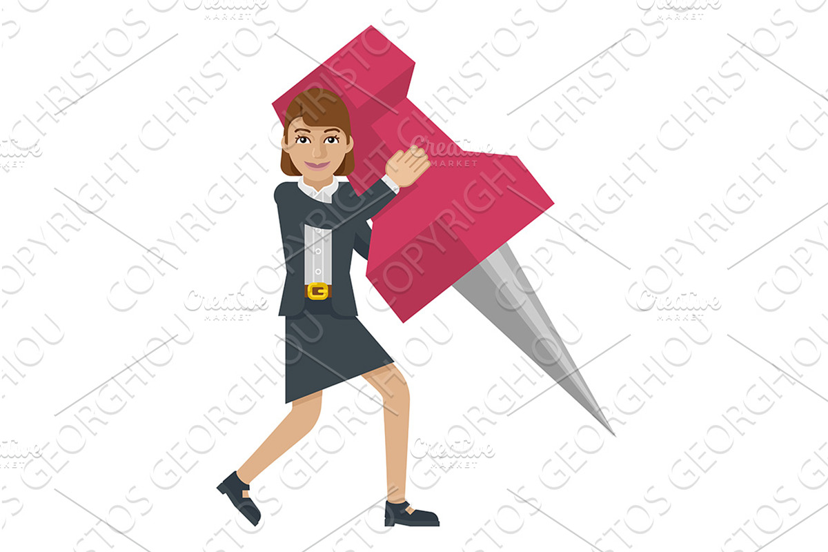 Business Woman Holding Thumb Tack, a Person Illustration by Christos Georghiou