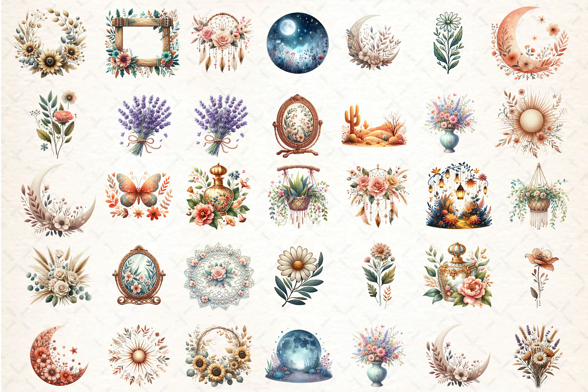Set Flower Boho Art Design Bundle, an Illustration by DreamCafeArt (Photo 3 of 4)