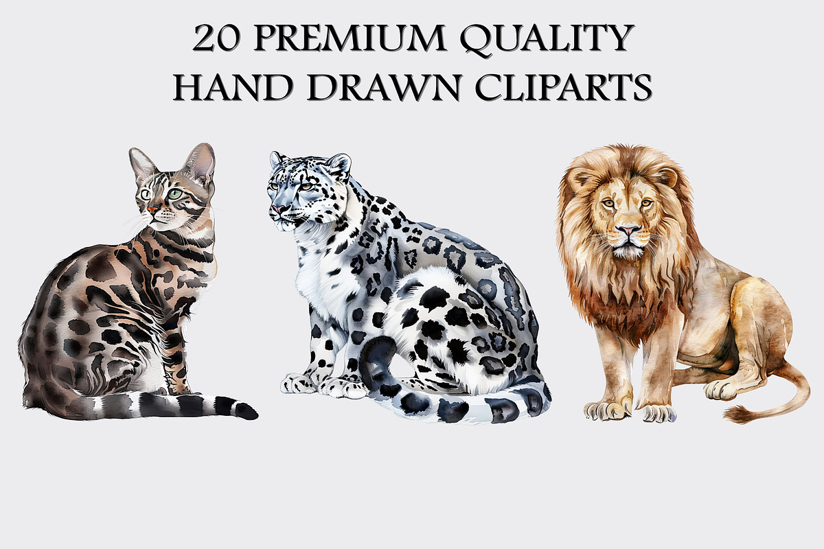 Watercolor Wild Cats Clipart Set, an Animal Illustration by CropUp Creative (Photo 2 of 4)