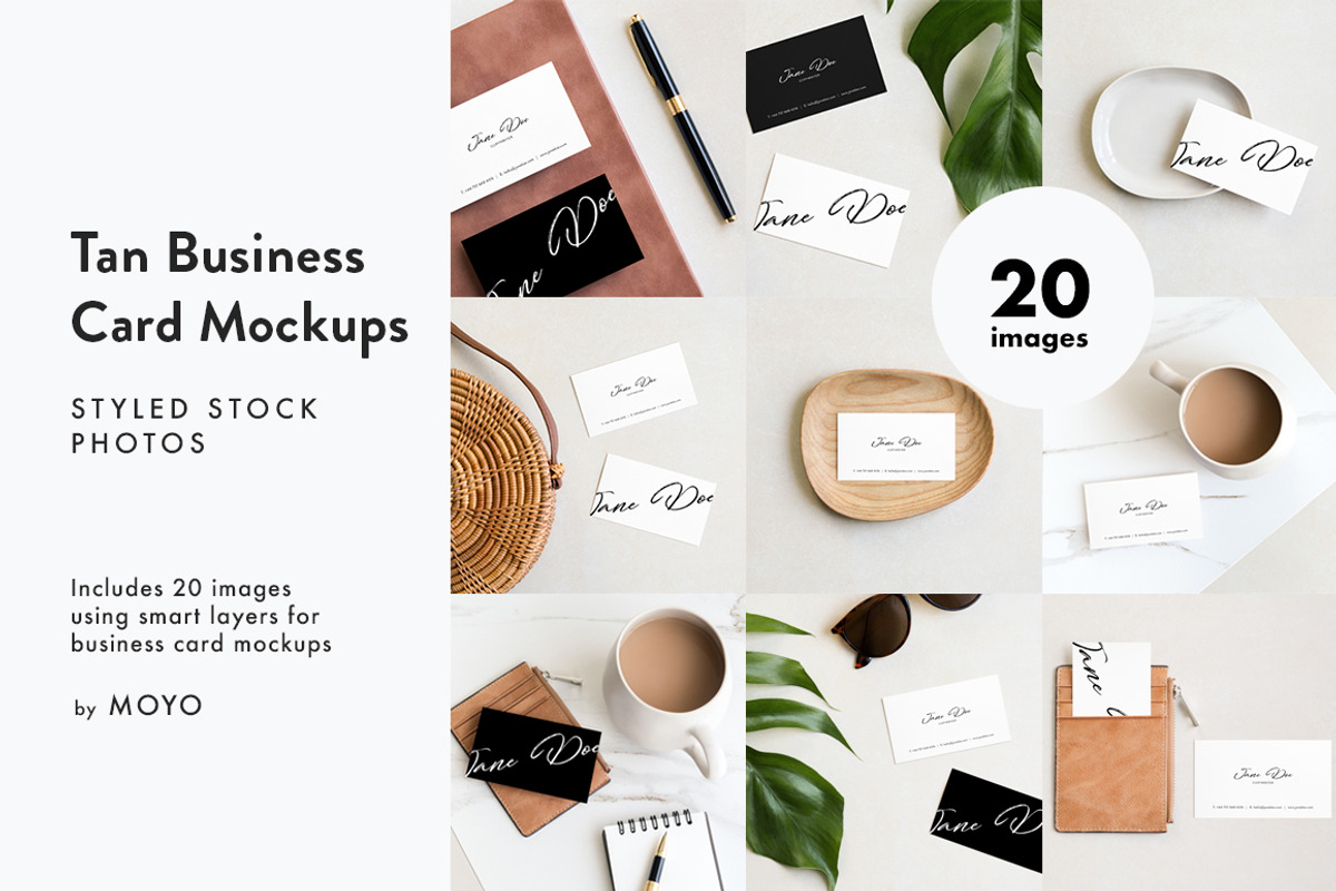 Tan Business Card Photo Mockups, a Product Mockup by Moyo Studio (Photo 1 of 9)
