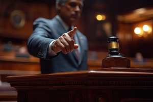 Lawyer presenting a case and address, a Photo by Tanuart