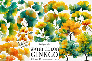 Watercolor Ginkgo Clipart, an Illustration by Designworld