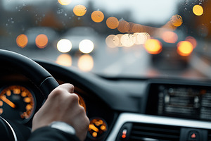 Close up on a driving a car in rainy, a Transportation Photo by MistyDay
