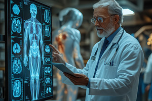 Medical professional analyzes anatom, a Photo by Tanuart