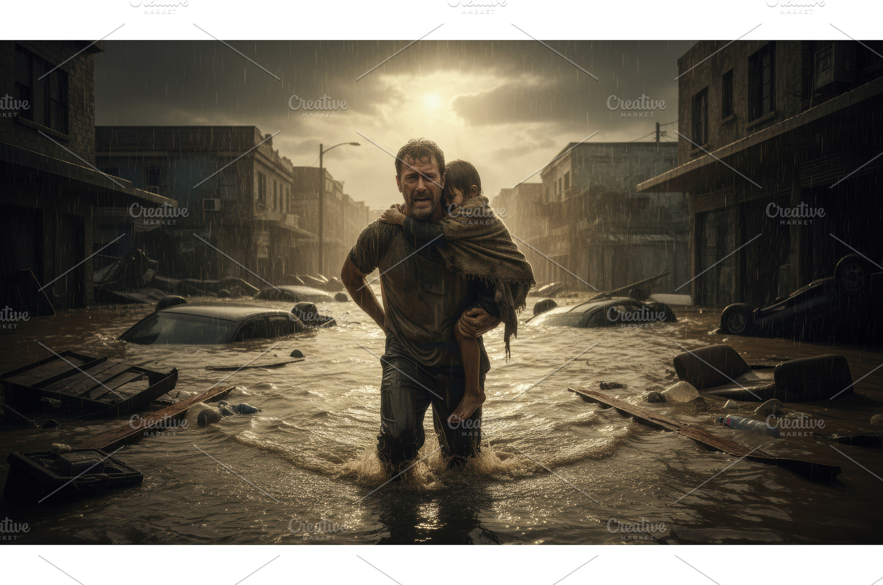Man standing in deep floodwater, a Person Photo by Igor Tichonow
