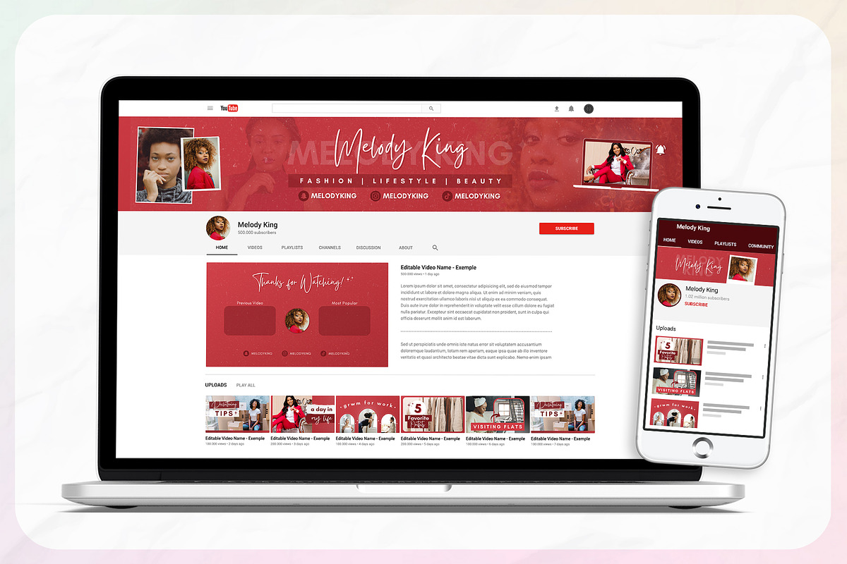 YouTube Branding Kit For Canva, a Social Media Template by OniriqveDesigns (Photo 2 of 10)