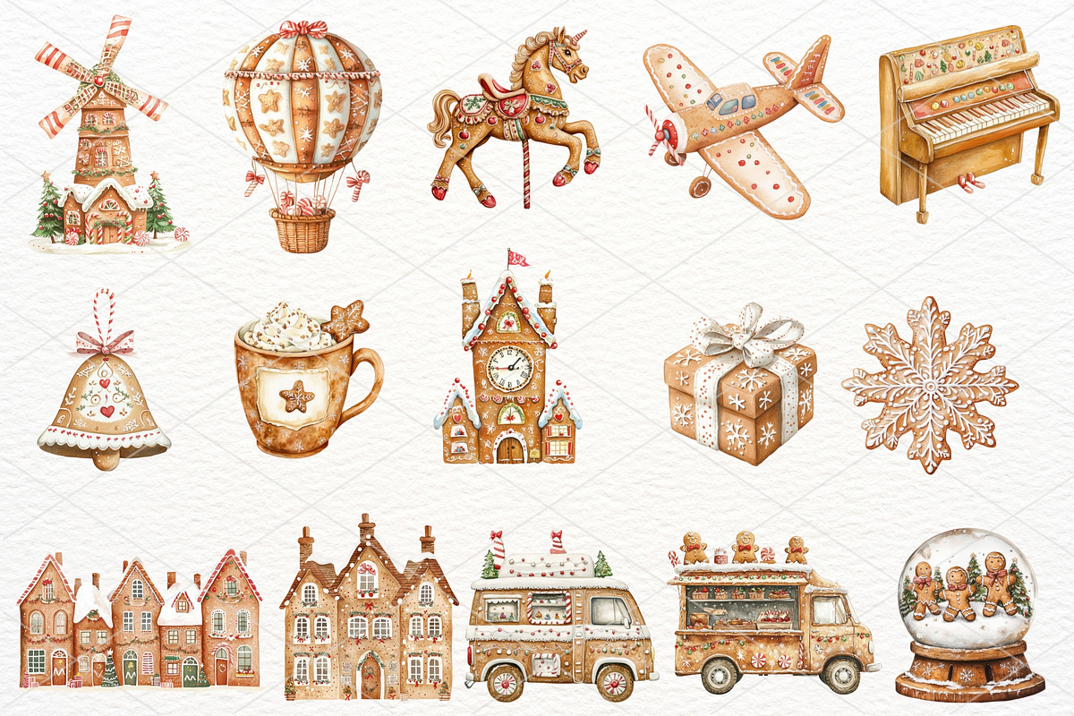 Christmas Gingerbread Watercolor PNG, a Seasonal Illustration by Maysa Art (Photo 2 of 4)