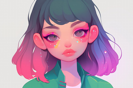 A stylized portrait of a girl with colorful hair, featuring shades of pink and, an Arts & Entertainment Photo by Textures & Backgrounds