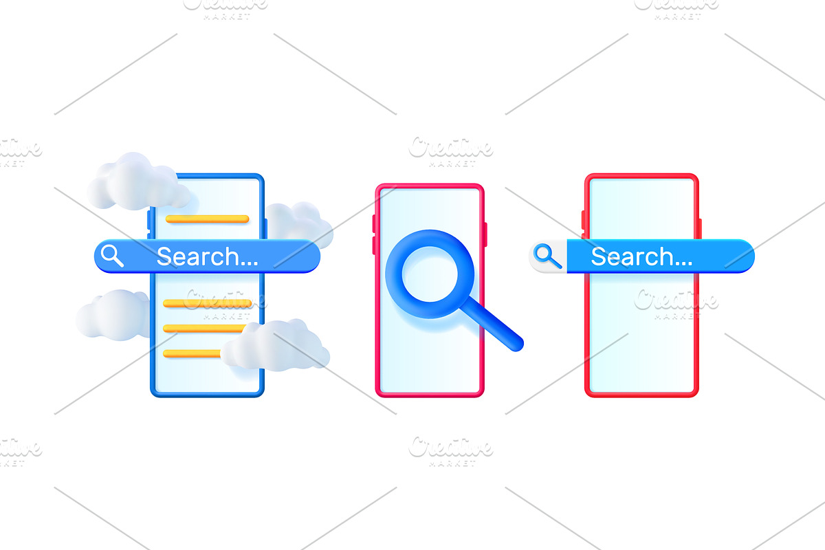 Three smartphone search bars in 3d, a Technology Illustration by Abscent