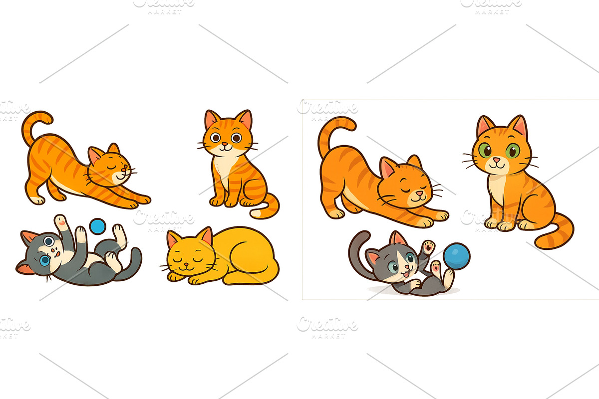 Colorful cartoon cats in playful, an Animal Illustration by ZinetroN