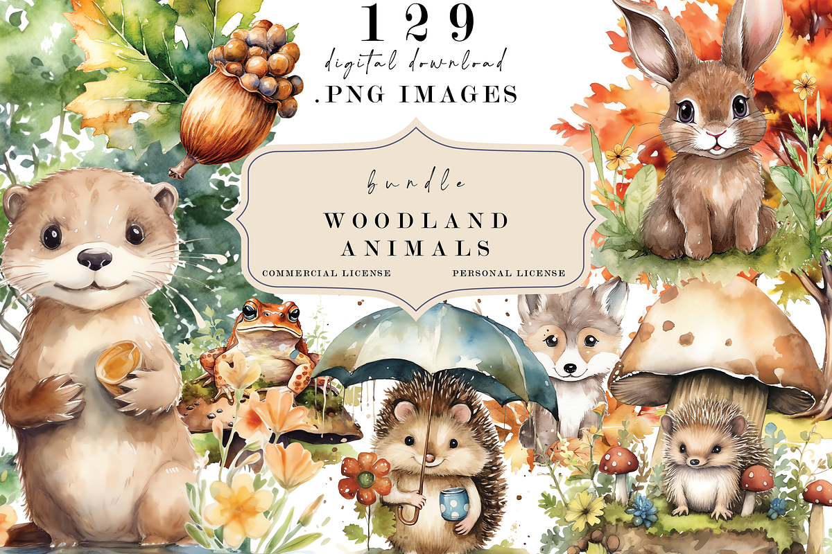 Woodland Watercolor Animals Clipart, an Animal Photo by Redwood Digital Art (Photo 1 of 3)