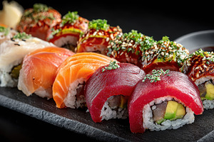Assorted Sushi Rolls Delicious Japan, a Photo by Pixeness Studio