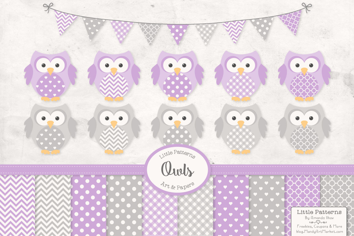Lavender Purple Owl Vectors & Papers, an Animal Illustration by Amanda Ilkov (Photo 1 of 3)