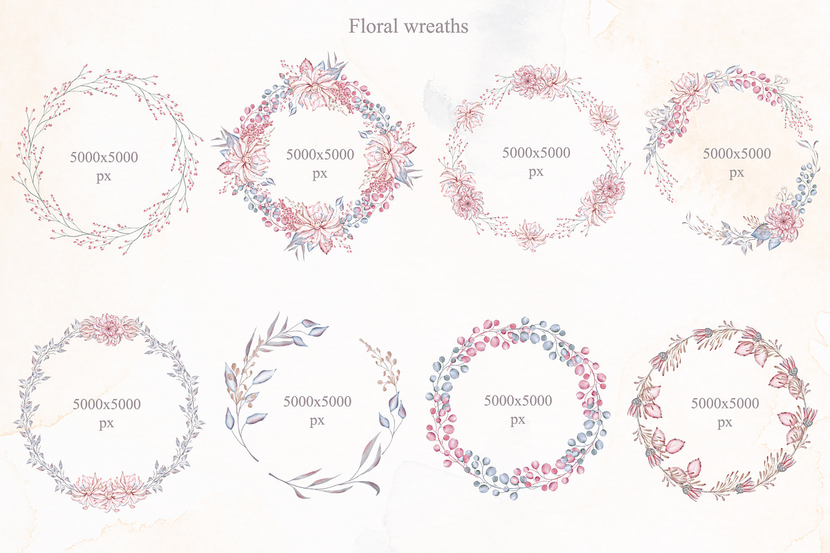Dusty pink watercolor floral set, a Graphic by TatiArti (Photo 6 of 12)